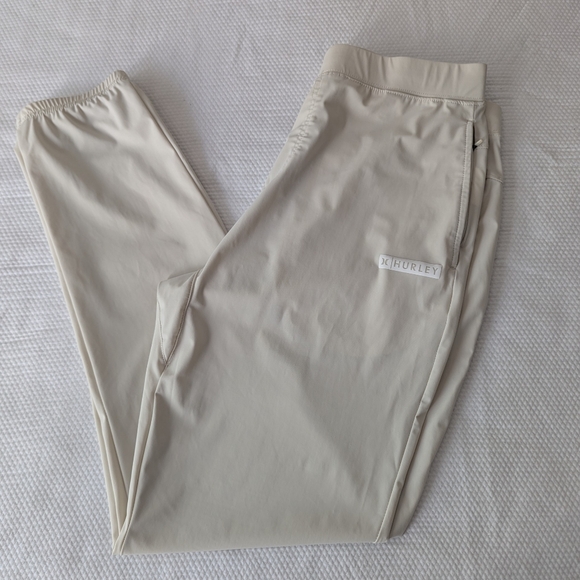 Hurley Performance Jogger Pants Mens Medium Cream Tapered Drawstring Activewear - Picture 1 of 9